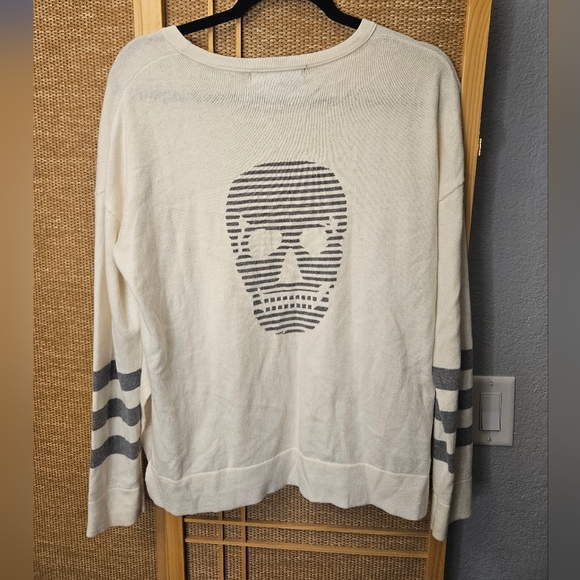 Skull Cashmere Sweaters - Skull Cashmere Small Cream and Grey Cotton Cashmere Blend Crewneck Sweater